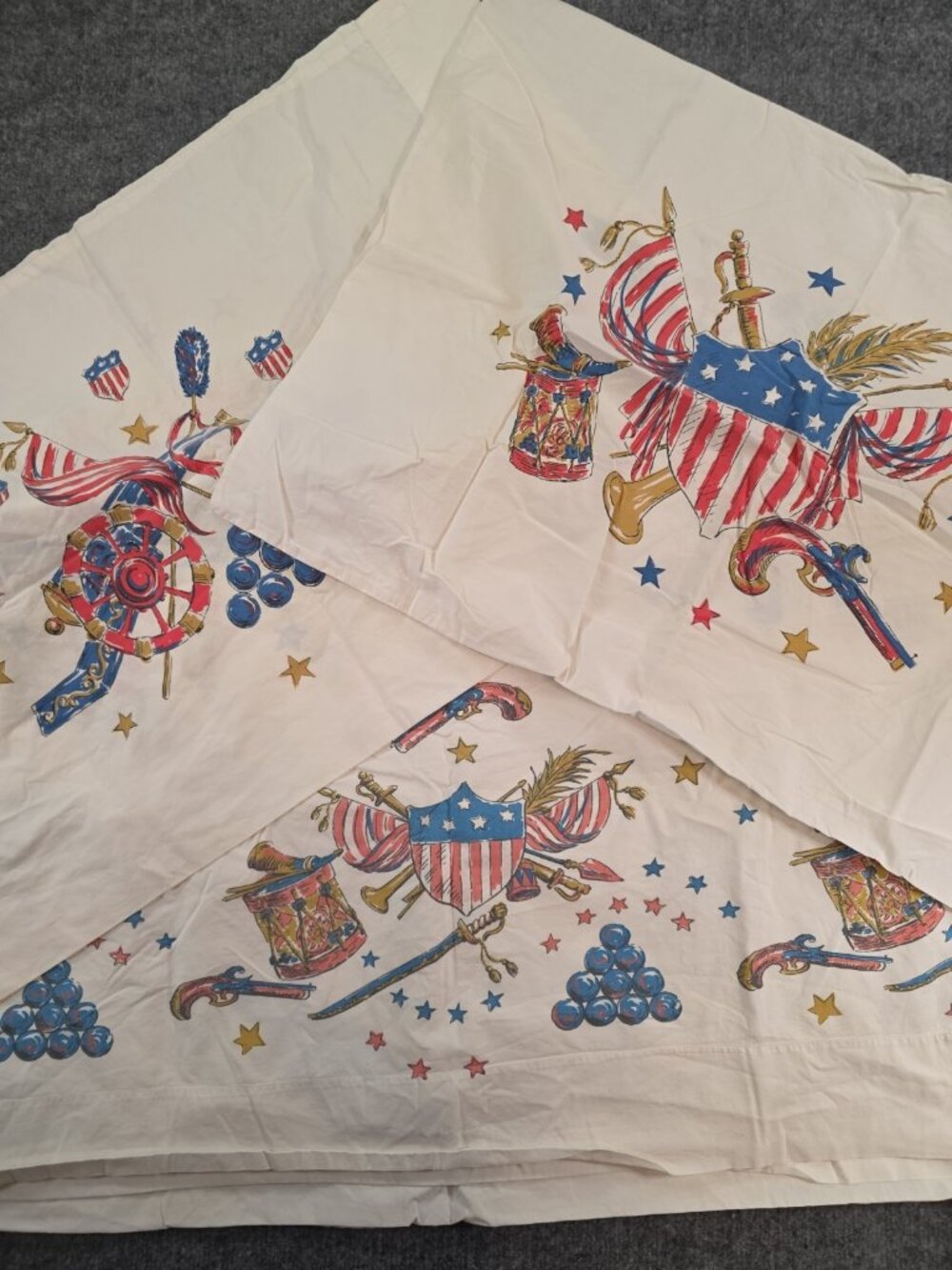 Vintage Springmaid Yankee Doodle Patriotic Flat Sheet & 2 Standard Pillowcases